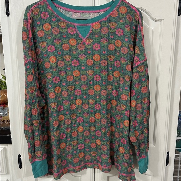 Natural Life mix & Match Waffle Pajama Floral Long Sleeve Top Floral Medium - Picture 2 of 5